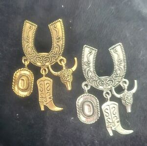 Mint Silver Tone Or Gold Western Brooch With Skull Hat & Boot Design NNT QTY 2